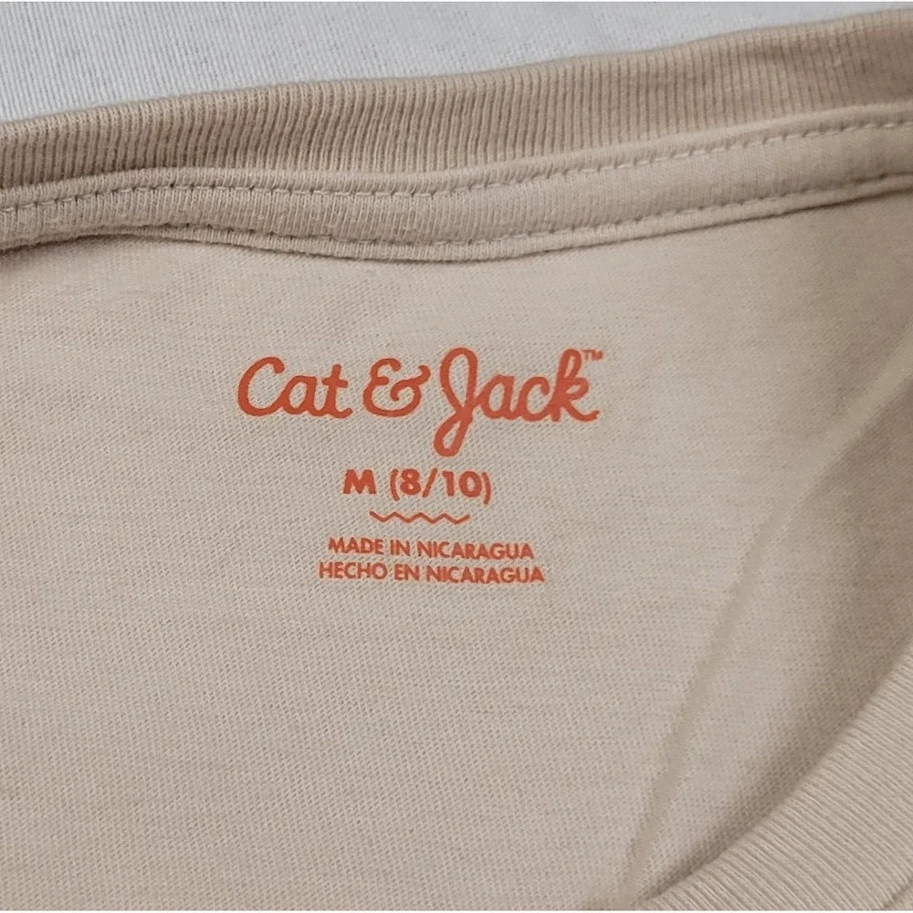 Cat & Jack Boys Beige Wild Cat Graphic Long Sleeve T-Shirt & Brown Jeans Sz M 8